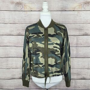 J. Crew Women Camo Zip Drawstring Bomber Cardigan Sweater Small Wool
